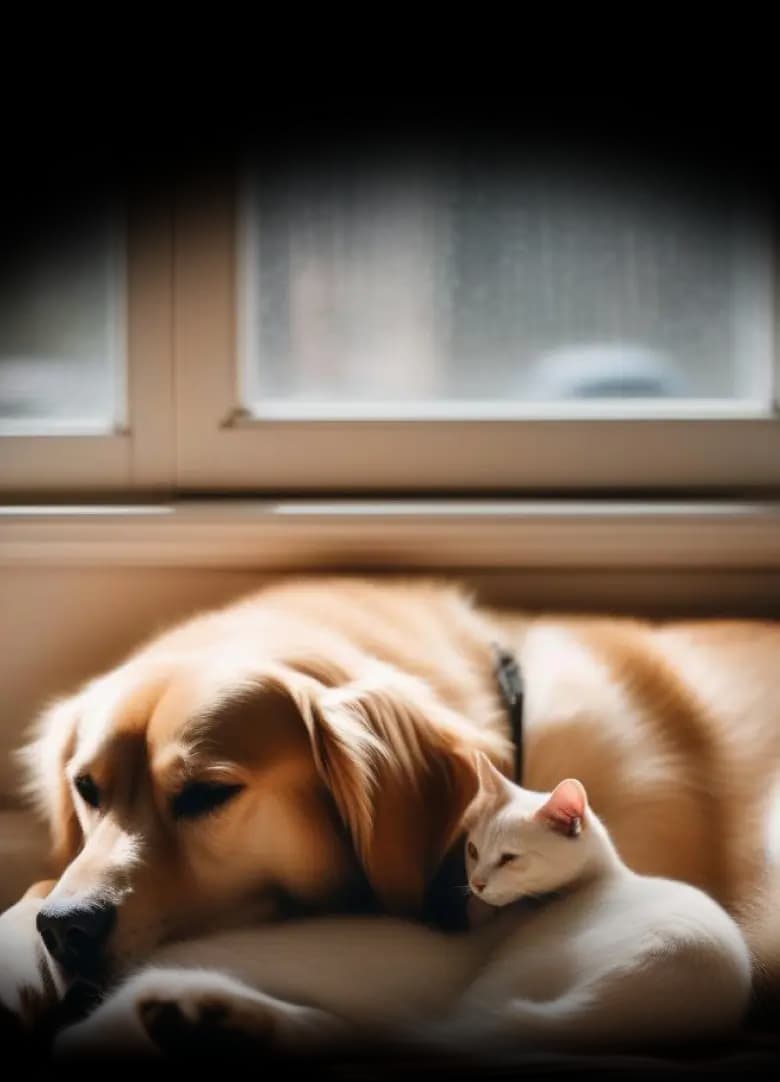 A dog and a cat in a soft faded bubble